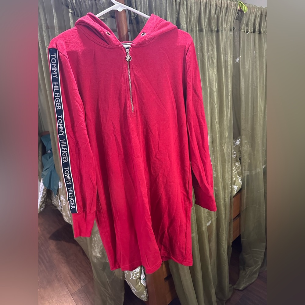 Tommy Hilfiger Red Hoodie with Sleeve Branding